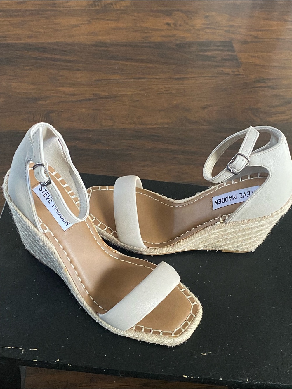 Steve Madden Cream Espadrille Ankle-Strap Wedges - Picture 4 of 6